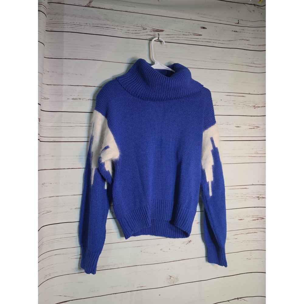 Christina Grant Vintage Blue Angora Blend Turtleneck Sweater Graphic Sleeve L